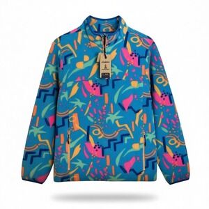 Chubbies The Apres Party Low Pile 1/4 Zip Fleece Blue Multi Print Men's Med NWT